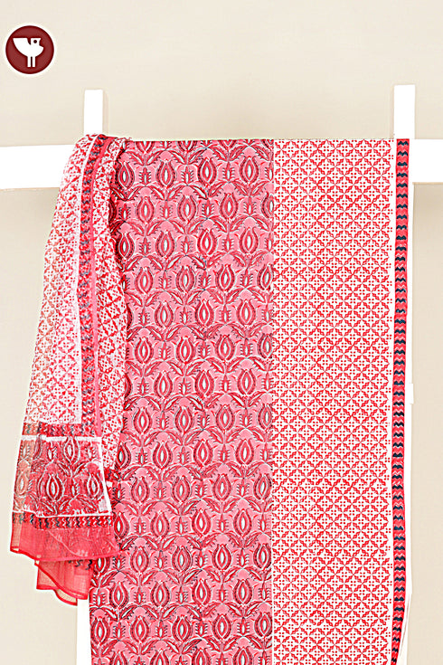 Bizzy Lizzy Dress Material With Kota Dupatta in Block Print