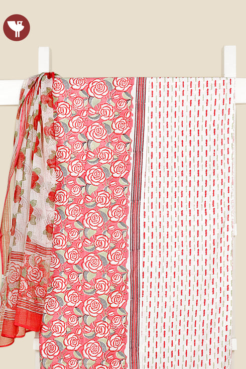 Bizzy Lizzy Dress Material With Kota Dupatta in Floral Block Print