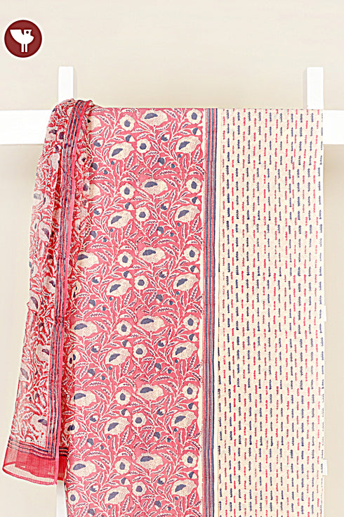 Terry Voile Dress Material with Kota Dupatta In Floral Block Print