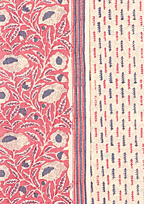 Terry Voile Dress Material with Kota Dupatta In Floral Block Print