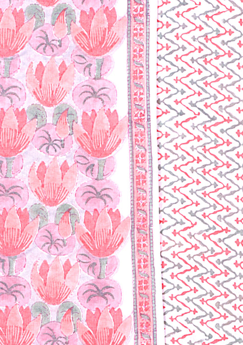 Terry Voile Dress Material With Kota Dupatta in Floral Block Print