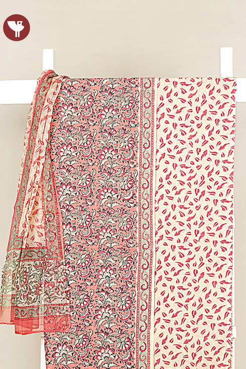 Terry Voile Dress Material with Kota Dupatta In Floral Block Print