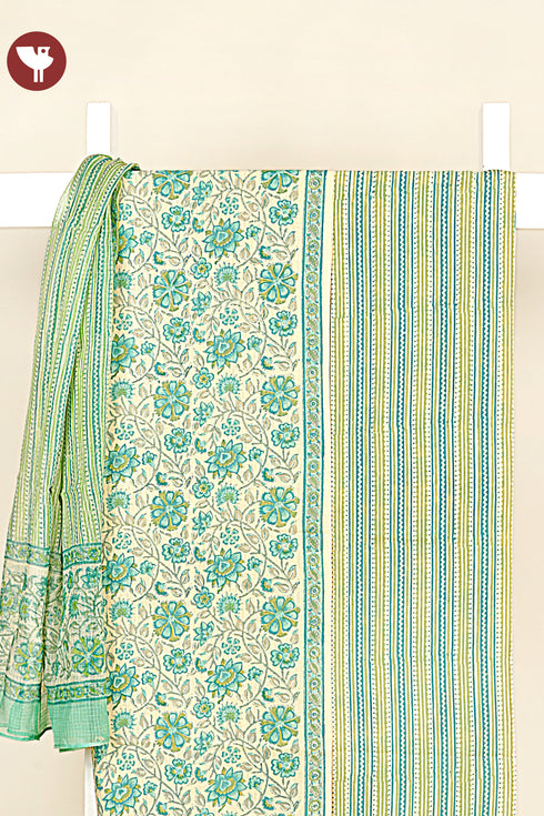 Terry Voile Dress Material with Kota Dupatta In Floral Block Print
