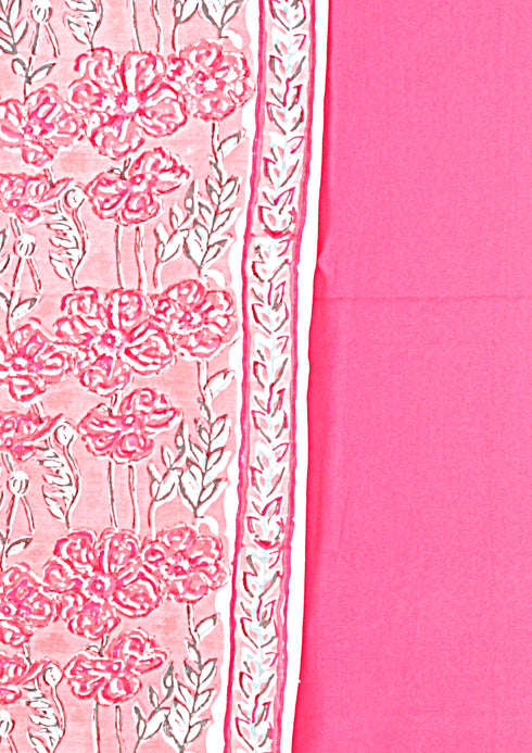Chanderi Silk Dress Material With Dupatta In Block Print