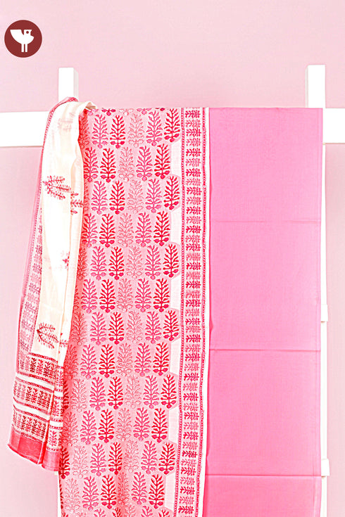 Chanderi Silk Dress Material With Dupatta In Block Print