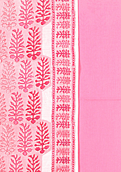 Chanderi Silk Dress Material With Dupatta In Block Print