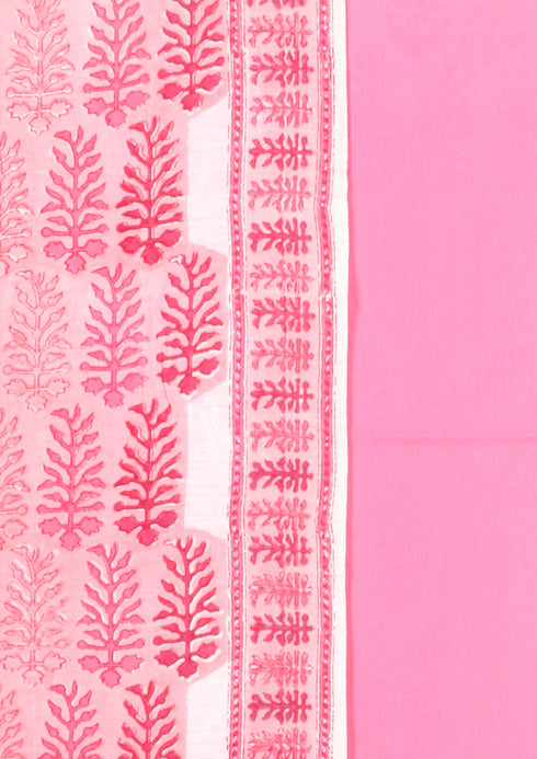 Chanderi Silk Dress Material With Dupatta In Block Print