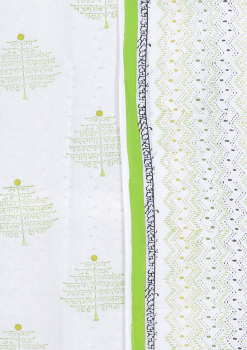 Cambric Cotton Dress Material With Kota Dupatta in Lime Green And Chartreuse Block Print
