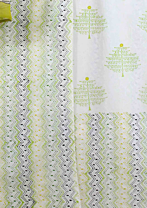Cambric Cotton Dress Material With Kota Dupatta in Lime Green And Chartreuse Block Print