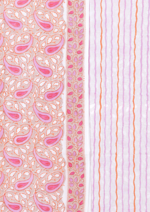 Cambric Cotton Dress Material With Kota Doria Dupatta in Floral Block Print