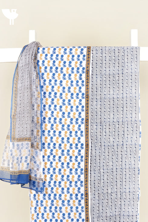 Cambric Cotton Dress Material With Kota Dupatta in Block Print