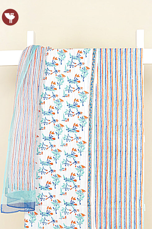 Cambric Cotton Dress Material With Kota Dupatta In Floral Block Print