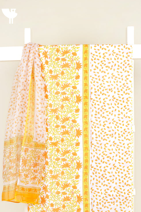 Cambric Cotton Dress Material With Kota Dupatta In Floral Block Print