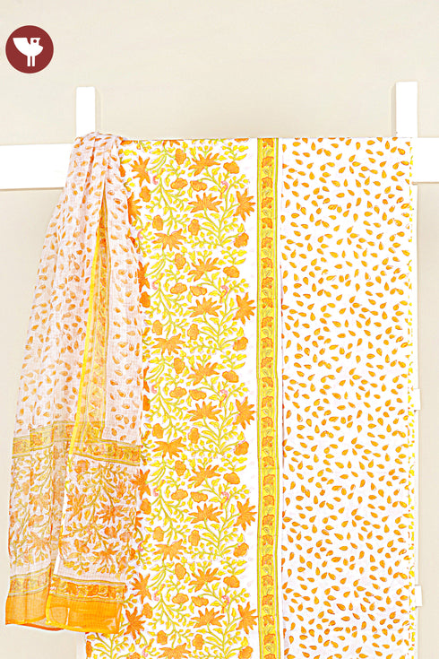 Cambric Cotton Dress Material With Kota Dupatta In Floral Block Print