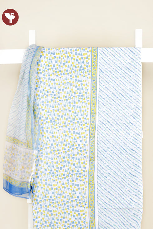 Cambric Cotton Dress Material With Kota Doria Dupatta in Floral Block Print