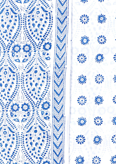 Cambric Cotton Dress Material With Kota Doria Dupatta in Floral Block Print