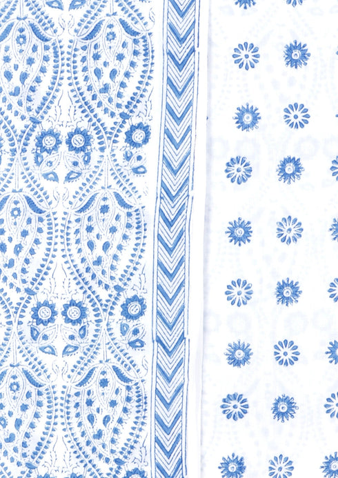 Cambric Cotton Dress Material With Kota Doria Dupatta in Floral Block Print