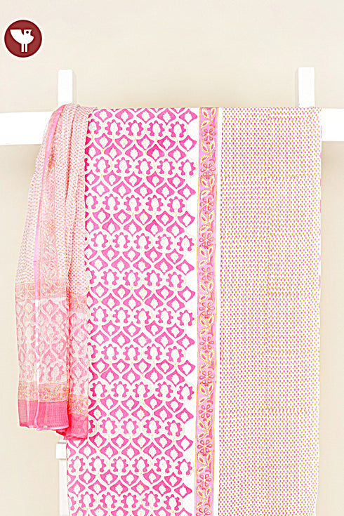 Cambric Cotton Dress Material With Kota Dupatta In Floral Block Print