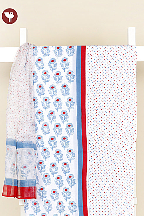 Cambric Cotton Dress Material With Kota Dupatta In Floral Block Print