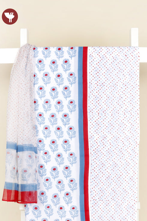 Cambric Cotton Dress Material With Kota Dupatta In Floral Block Print
