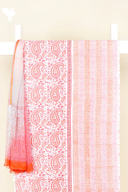 Cambric Cotton Dress Material With Chiffon Dupatta in Floral Block Print