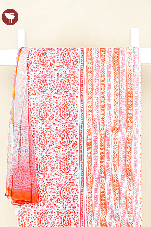 Cambric Cotton Dress Material With Chiffon Dupatta in Floral Block Print