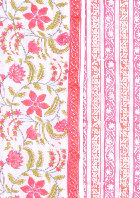 Cambric Cotton Dress Material With Chiffon Dupatta in Block Print