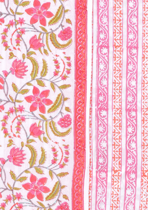 Cambric Cotton Dress Material With Chiffon Dupatta in Block Print