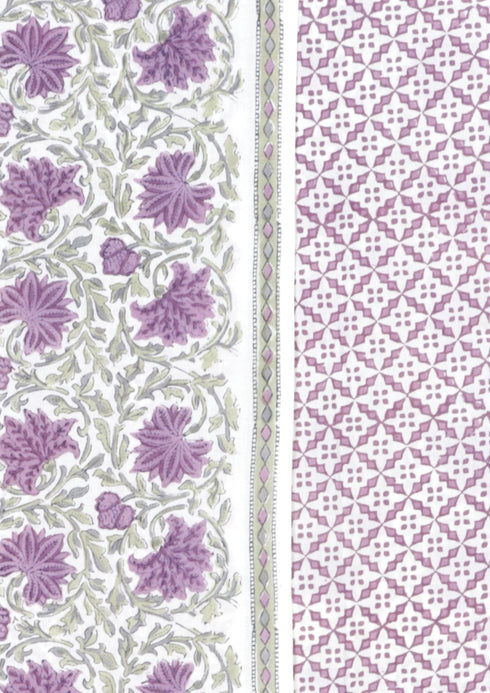 Cotton Cambric Dress Material with Chiffon Dupatta in Floral Block Print