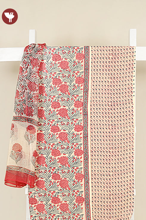 Terry Voile Dress Material with Kota Dupatta In Floral Block Print