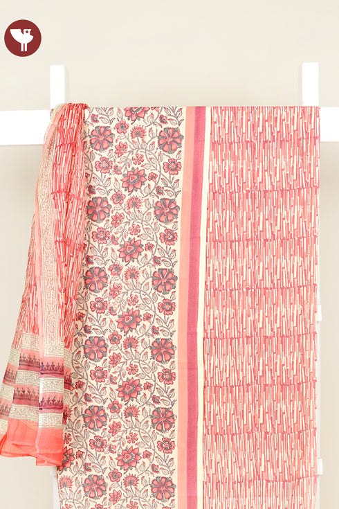 Terry Voile Dress Material with Kota Dupatta In Floral Block Print