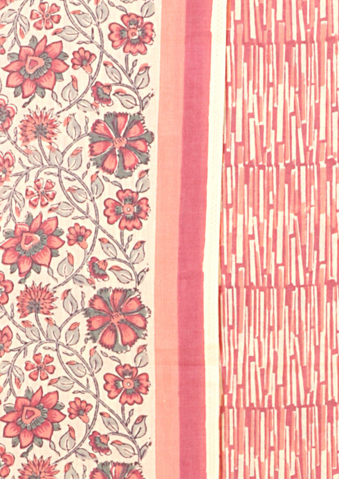 Terry Voile Dress Material with Kota Dupatta In Floral Block Print