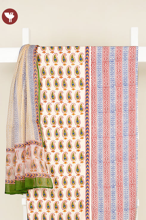Bizzy Lizzy Dress Material With Kota Dupatta In Paisley Floral Block Print