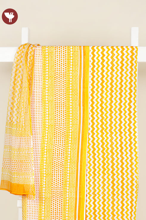 Cambric Cotton Dress Material With Kota Doria Dupatta in Floral Block Print