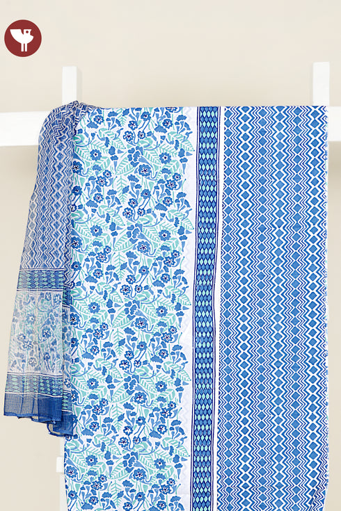 Cambric Cotton Dress Material With Kota Doria Dupatta in Floral Block Print
