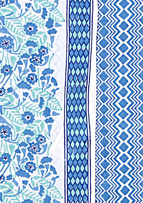 Cambric Cotton Dress Material With Kota Doria Dupatta in Floral Block Print
