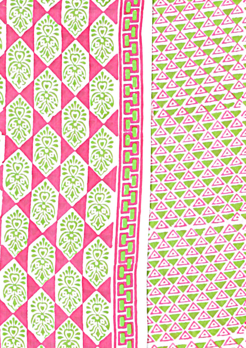 Cambric Cotton Dress Material With Kota Doria Dupatta in Geometric Block Print