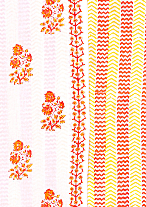 Cambric Cotton Dress Material With Kota Doria Dupatta in Floral Block Print