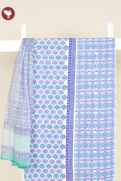 Cambric Cotton Dress Material With Kota Dupatta In Floral Block Print