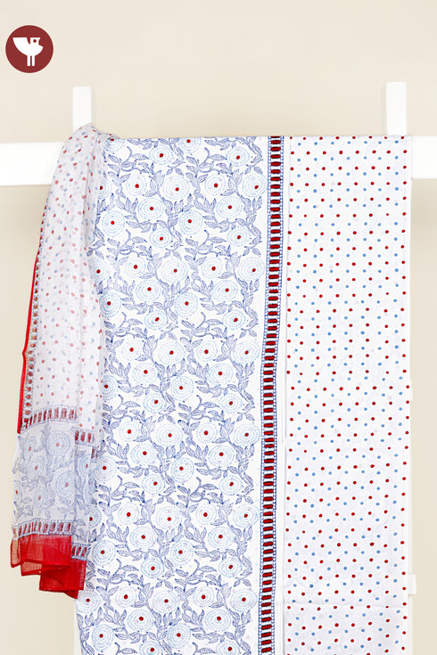 Cambric Cotton Dress Material With Kota Dupatta In Floral Block Print
