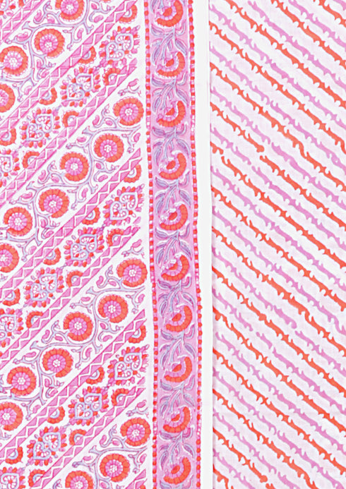 Cambric Cotton Dress Material with Dupatta in Floral Block Print