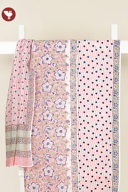 Chanderi Silk Dress Material With Kota Dupatta in Floral Block Print