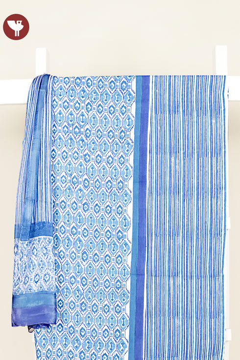 Cambric Cotton Dress Material With Chiffon Dupatta in Block Print
