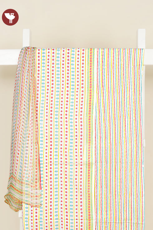 Cambric Cotton Dress Material With Chiffon Dupatta in Block Print