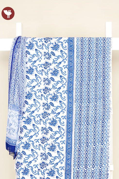 Cambric Cotton Dress Material with Chiffon Dupatta in Floral Block Print