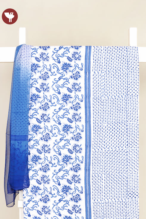 100% Cambric Cotton White & Blue Dress Material