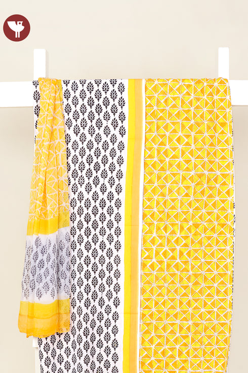 100% Cambric Cotton Black& Yellow Dress Material