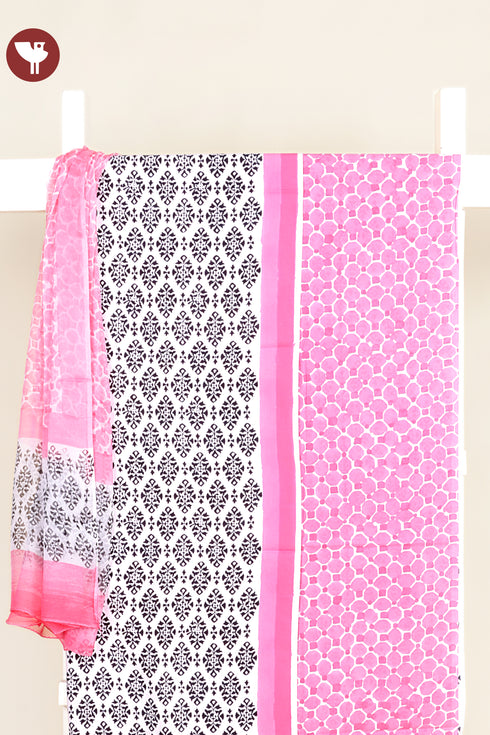 100% Cambric Cotton Black& Pink Dress Material