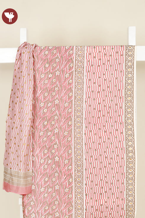 Chanderi Silk Dress Material With Kota Dupatta in Floral Block