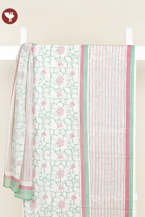 Chanderi Silk Dress Material with Dupatta in Floral Block Print